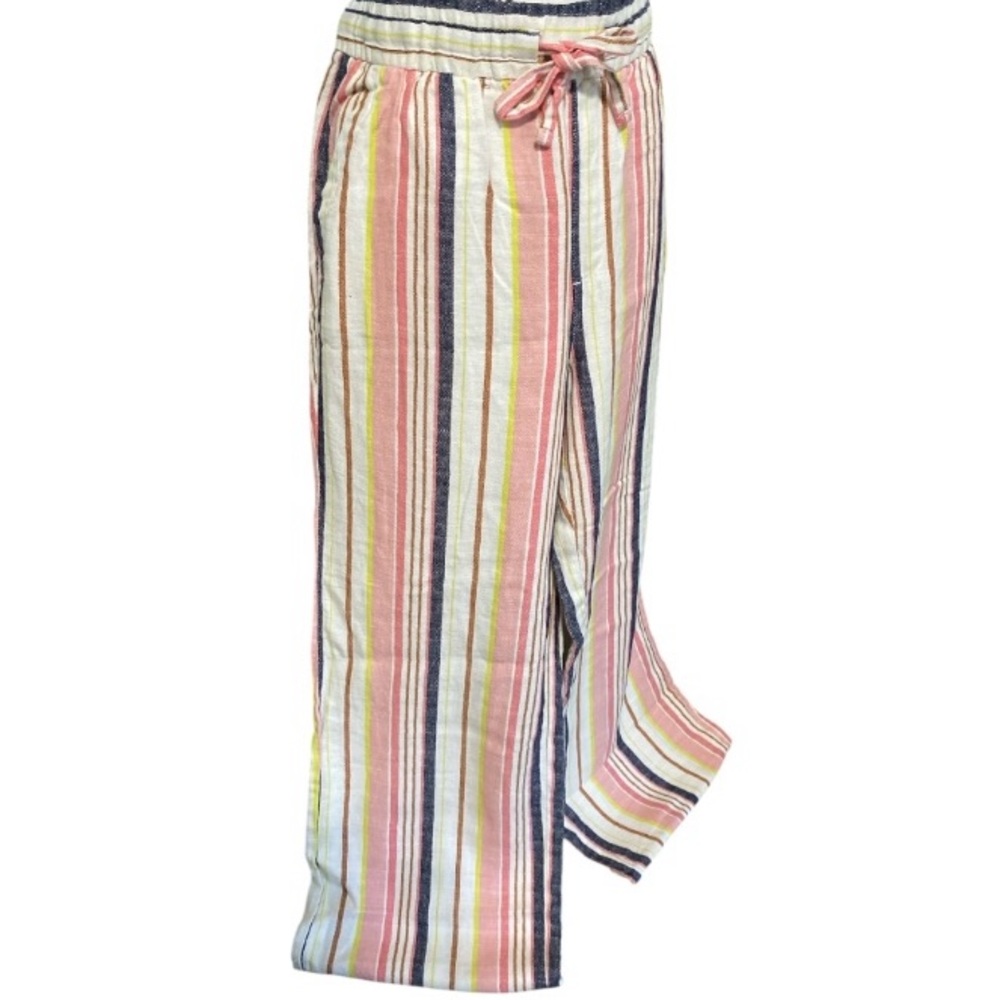 NWT Old Navy Linen Blend Striped Wide Leg Pants Coastal Resort L